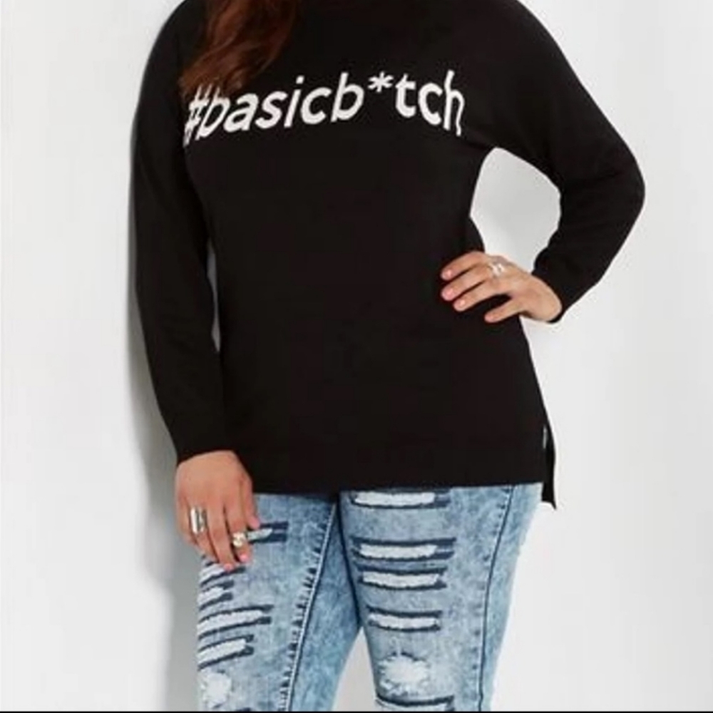 Rue21+ Basic B*tch black graphic knit sweater size 1X